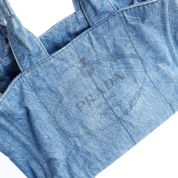 Authentic Preowned Prada Navy Denim Canapa Tote Bag - Picture 6 of 16